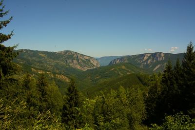 Scenic view of mountains against clear sky