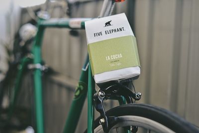 Close-up of bicycle sign