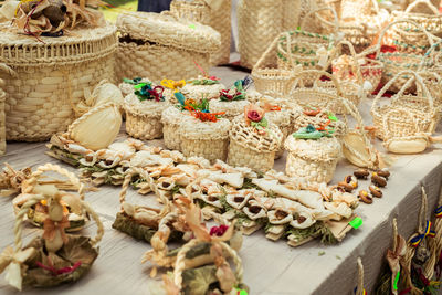 High angle view of various vegetables in market