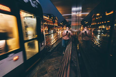 High angle view of illuminated subway