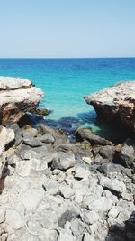 Scenic view of sea against clear sky