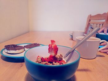 Close-up of breakfast on table
