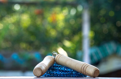 Close-up of exercise equipment