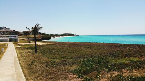 Scenic view of sea against clear sky