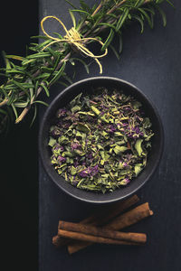 High angle view of salad in bowl