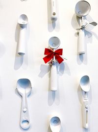 High angle view of christmas decorations on table
