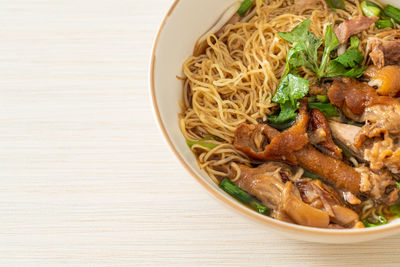 High angle view of food in bowl on table