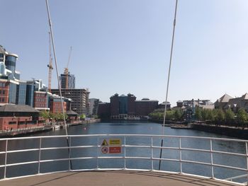 River by buildings against sky in city