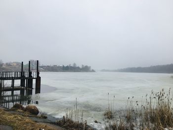 Scenic view of lake against sky during winter