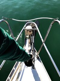 High angle view of sailing ship on sea