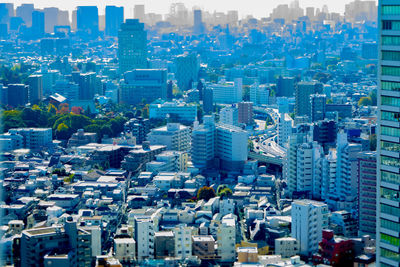 High angle view of buildings in city