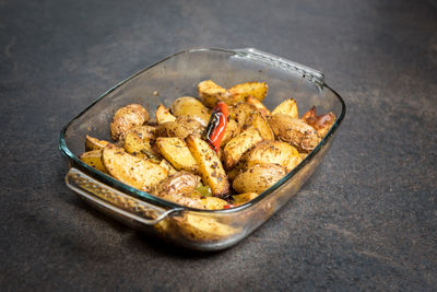 High angle view of food on table