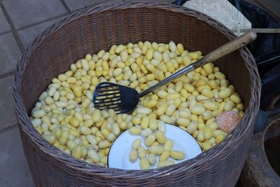 High angle view of fruits in basket