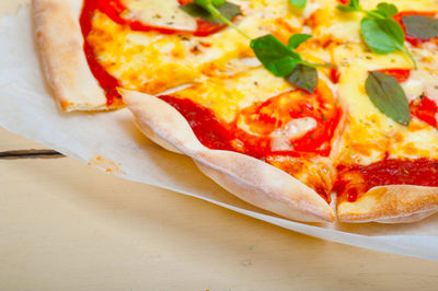 Close-up of pizza on table