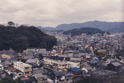 High angle view of townscape against sky