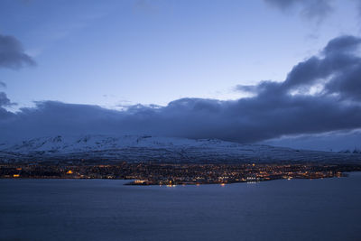 High angle view of city at night