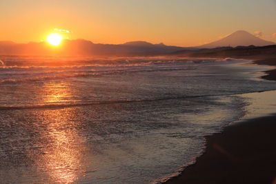 Scenic view of sea against sky during sunset