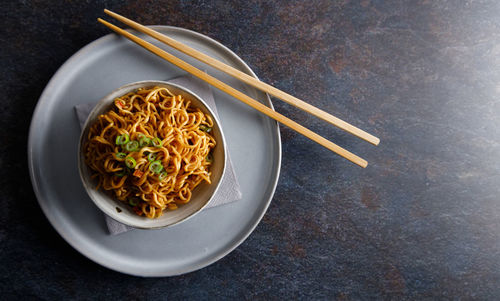 High angle view of food in bowl on table