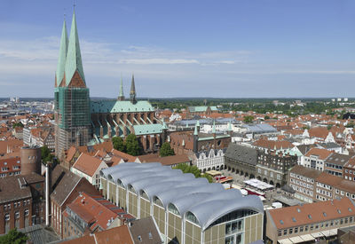 Aerial view of the hanseatic city of lübeck, a city in northern germany