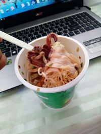 Close-up of drink served on table