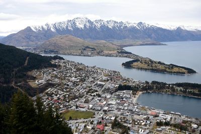 Aerial view of mountains against sky