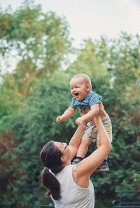 Happy mother and son