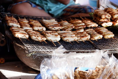 Close-up of food on barbecue grill