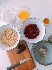 High angle view of breakfast on table