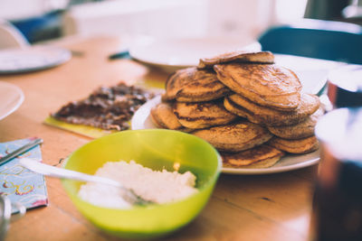 Close-up of dessert in plate on table