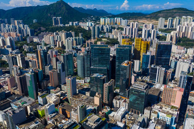 Aerial view of modern buildings in city