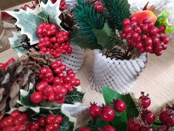 High angle view of strawberries