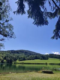 Scenic view of landscape and lake against sky