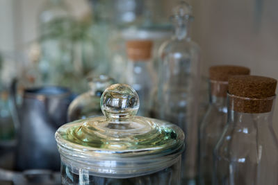Close-up of jars with bottles