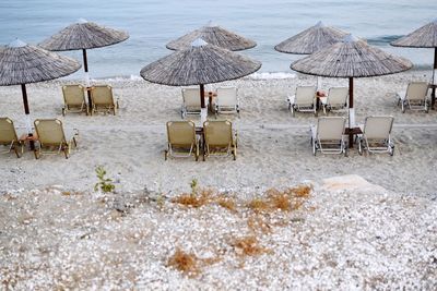 Chairs and parasols on beach