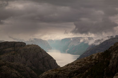 Scenic view of mountains against cloudy sky