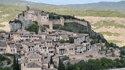 High angle view of buildings in town