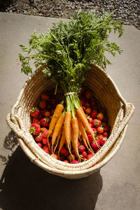 High angle view of vegetables in basket