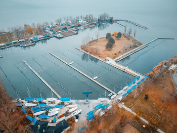 High angle view of frozen lake against sky