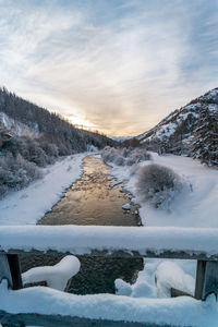 Sunset above the guil river after a snow storm.