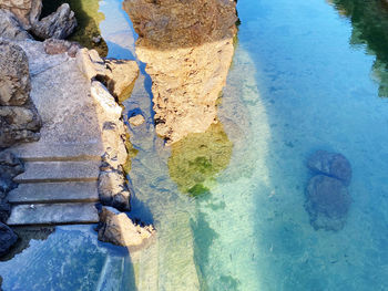 High angle view of rocks in sea