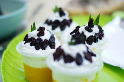 Close-up of dessert served in plate