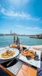 High angle view of food on table