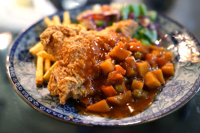 High angle view of meal served in plate