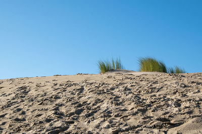 Scenic view of desert against clear blue sky