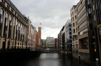 Canal amidst buildings in city against sky