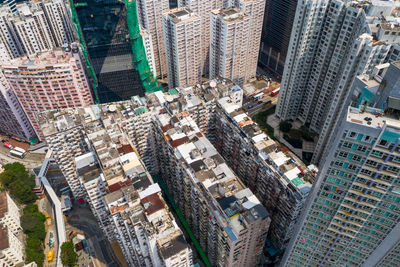 High angle view of buildings in city