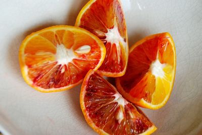 Close-up of blood orange on plate