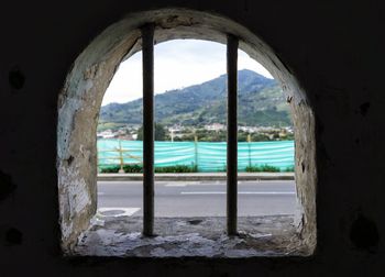 Buildings seen through window