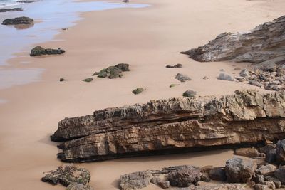 High angle view of rocks at beach