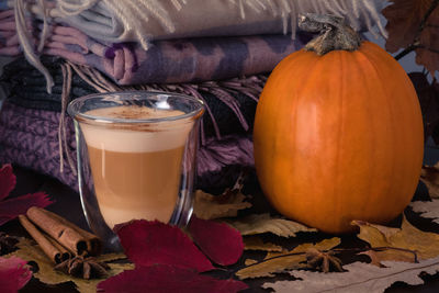 Close-up of pumpkins on table